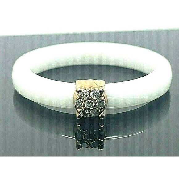 Unbranded Jewelry - Engagement Promise Ring Diamond Rose Tone Sterling Silver White Ceramic …